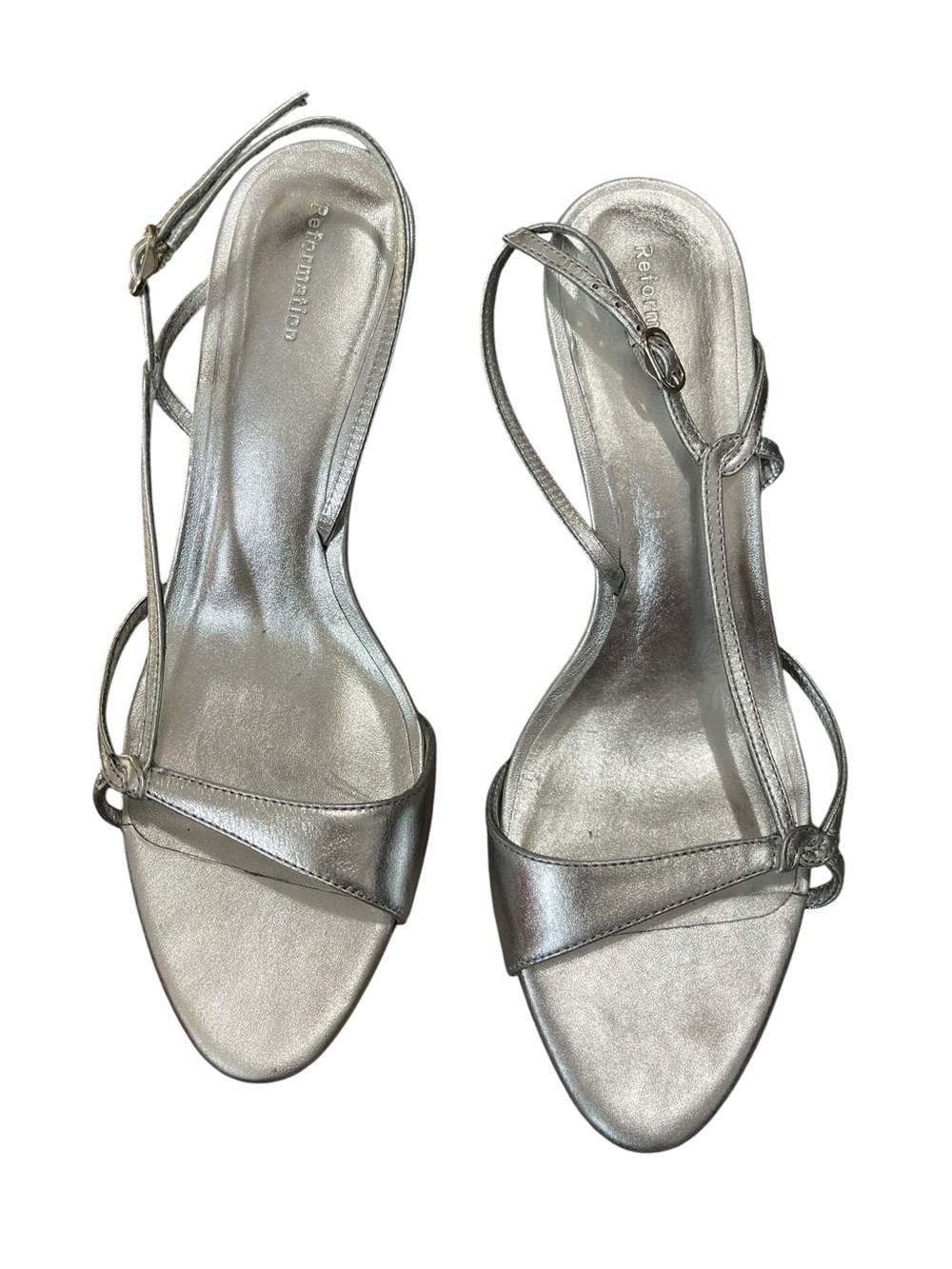 Reformation Nino Silver Sling Back Kitten Heel Sandals Size 8 - Picture 7 of 13